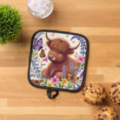 Highland Koe met bloemen en vlinders Pannenlap (Top down)