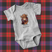 Highland Koe met bruine Tartan sjaal Romper