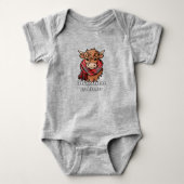 Highland Koe met Cunningham Tartan Scarf Romper (Voorkant)