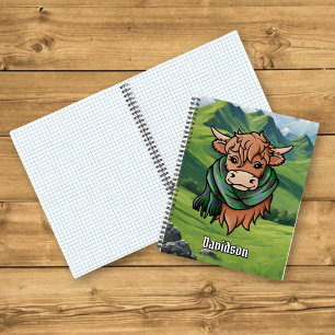 Highland Koe met Davidson Tartan Sjaal Notitieboek