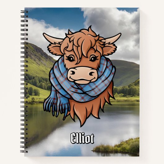 Highland Koe met Elliot Ancient Tartan Sjaal Notitieboek (Voorkant)