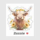 Highland Koe met gele zonnebloemkroon Sticker (Vel)