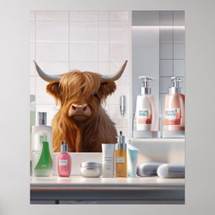 Highland Koe met haarverzorgingsproducten Leuke ba Poster