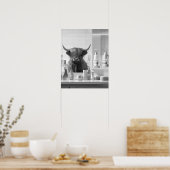 Highland Koe met Hair Styling Producten Badkamer Poster (Keuken)
