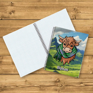 Highland Koe met Oliphant Tartan Sjaal Notitieboek