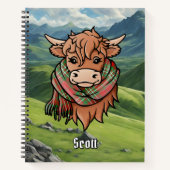 Highland Koe met Scott Red Tartan sjaal Notitieboek (Voorkant)