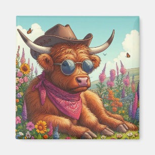 Highland Koe met zonnebril en Cowboy Pet Magneet