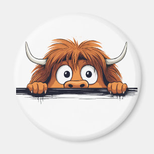 Highland Koe Peeking Schattige Schattig Funny Anim Magneet