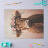 Highland Koe Pink Flower Crown Decoupage Tissuepapier (Craft)