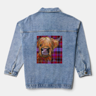 Highland Koe Print Animal Print Henry op Tartan Denim Jacket