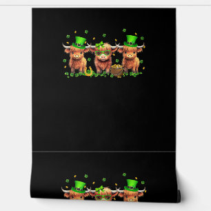Highland Koe Print St Patricks Day Shamrock Iers Behang