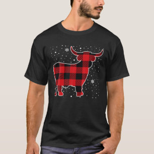 Highland Koe Rode Buffalo Plaid Kerstmis Pyjama T-shirt