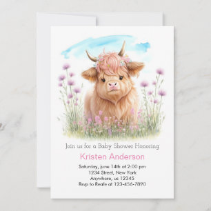 Highland Koe Roze Meadow Meisje Baby shower Kaart
