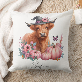 Highland koe roze pompoenbloemen Sierkussen