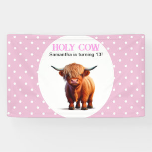 Highland Koe roze witte banner