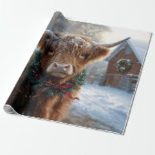 Highland Koe Rustic Barnyard Christmas Decoupage Cadeaupapier (Uitgerold)