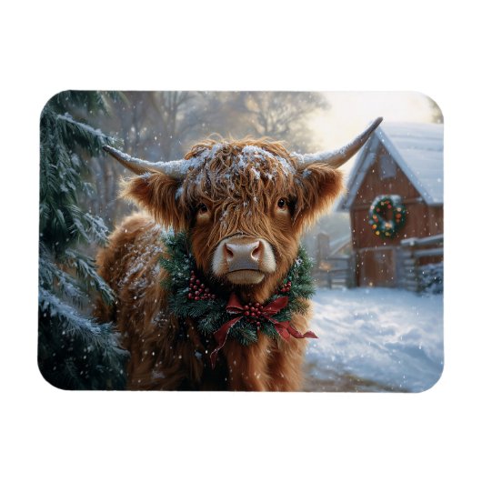 Highland Koe Rustic Barnyard Christmas Flexible Magneet (Horizontaal)