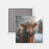 Highland Koe Rustic Barnyard Christmas Magneet (Voorkant / Achterkant)
