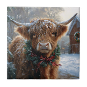 Highland Koe Rustic Barnyard Christmas Tegeltje