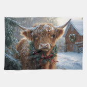 Highland Koe Rustic Barnyard Christmas Theedoek (Horizontaal)