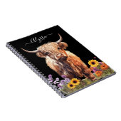 Highland Koe rustieke bloementuin Decoupage Notitieboek (Rechterzijde)