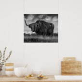 Highland Koe Scotland Rustic Brown monotone Post Poster (Keuken)