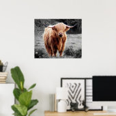 Highland Koe Scotland Rustic Poster Black White (Thuiskantoor)