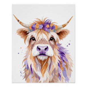 Highland Koe speels Schattig leuk dier kleurrijk Perfect Poster