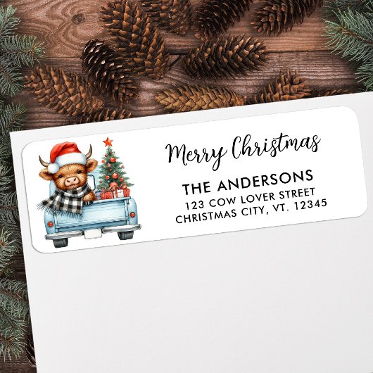 Highland Koe Truck Christmas Return Adres Etiket