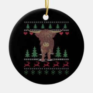 Highland Koe Ugly Kerstmis Keramisch Ornament