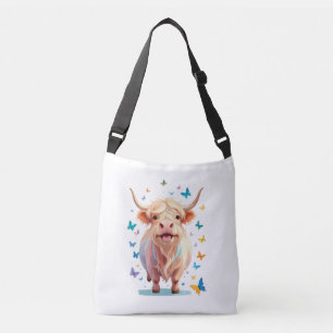 Highland Koe Vector Schilderen Schattig Fun Animal Crossbody Tas