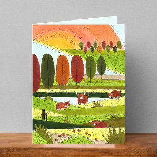 Highland Koe velden in de herfst Tekening Blank Ka Bedankkaart