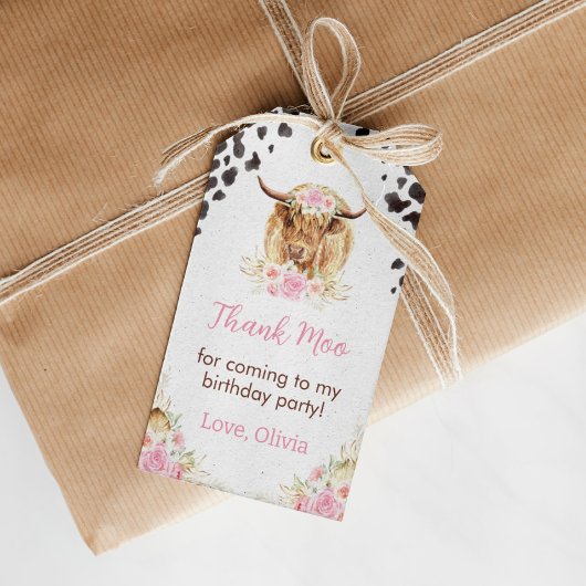 Highland Koe Verjaardag Dank u Label Cadeaulabel