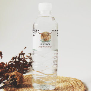 Highland Koe Verjaardag Waterfles Label Waterfles Etiket
