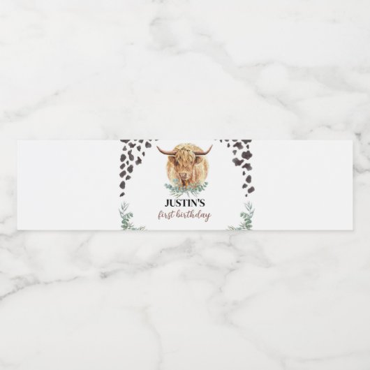 Highland Koe Verjaardag Waterfles Label Waterfles Etiket (Enkel label)