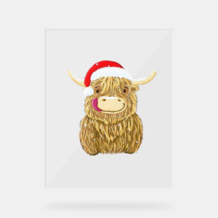 Highland Koe Vrolijk Kerstfeest Sneeuw T-shirt Ess Acryl Bord