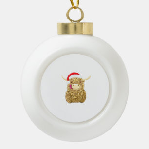 Highland Koe Vrolijk Kerstfeest Sneeuw T-shirt Ess Keramische Bal Ornament