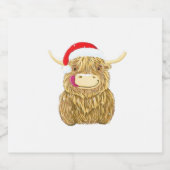 Highland Koe Vrolijk Kerstfeest Sneeuw T-shirt Ess Sparkling Wijnetiket (Enkel label)