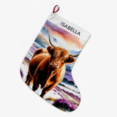 Highland Koe Waterverf Animal Grote Kerstsok (Voorkant (Hangend))