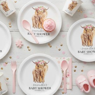 Highland Koe Waterverf Baby Shower Kalf  Papieren Bordje