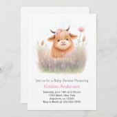 Highland Koe Waterverf Meisje Baby shower Kaart (Voorkant / Achterkant)