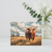 Highland Koe White Barn Rustic Briefkaart (Staand voorkant)