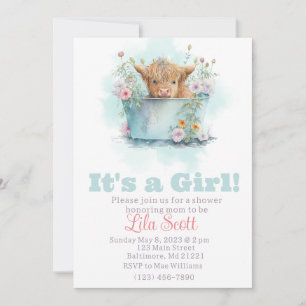 Highland koe Wildflower baby shower Kaart