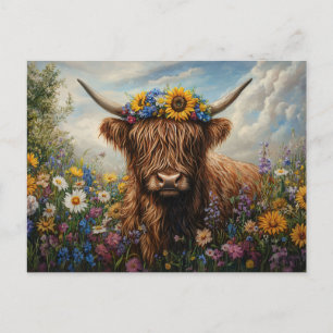 Highland Koe Wildflower Crown Briefkaart