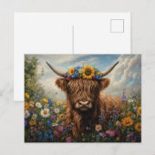 Highland Koe Wildflower Crown Briefkaart (Voorkant / Achterkant)