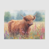Highland Koe Wildflower Field Decoupage Tissuepapier (Voorkant)