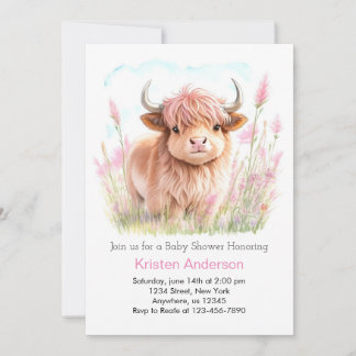 Highland Koe Wildflower Meisje Baby shower Kaart
