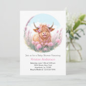 Highland Koe Wildflower Meisje Baby shower Kaart (Staand voorkant)