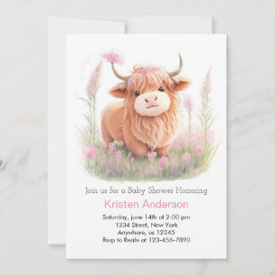 Highland Koe Wildflower Whimsy Meisje Baby shower Kaart