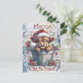 Highland Koe Winter Kerstmis Waterverf Feestdagenkaart (Staand voorkant)